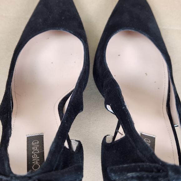 Joan & David Black Suede Strappy Pumps Women’s SZ 9M Pointed Toe Bow Stiletto - Picture 10 of 16